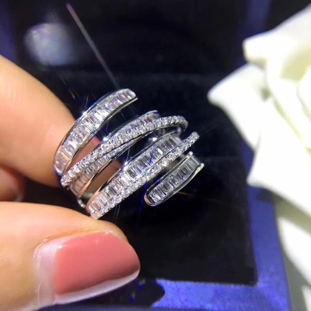 NEW 925 Silver Luxury Diamond Party Engagement Ring - Picture 5 of 5